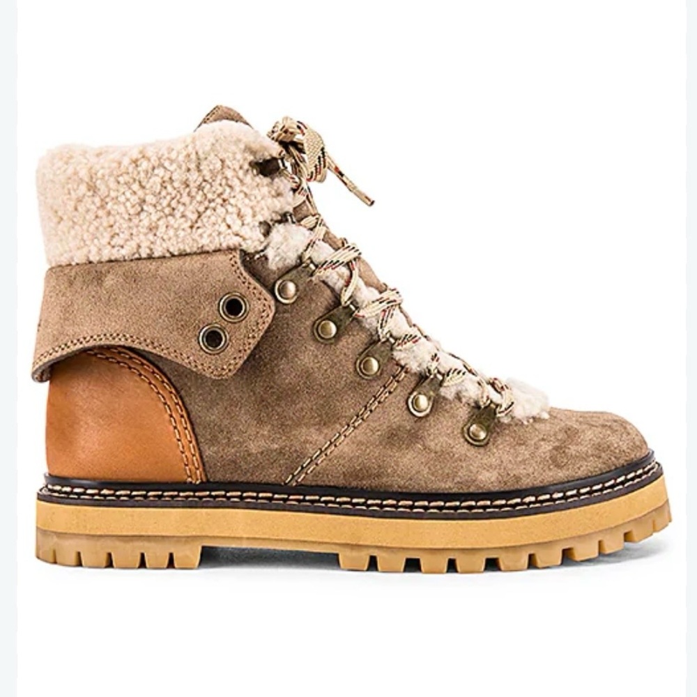 SEE BY CHLOÉ Eilieen shearling-lined suede and leather ankle boots